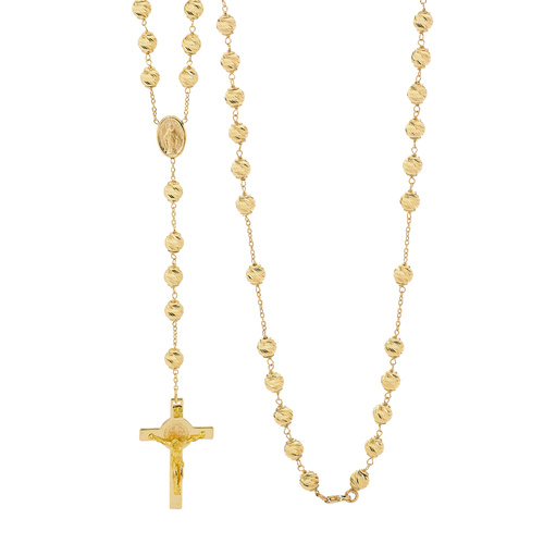 18KT Yellow Gold Rosary Diamond Cut Rosary Necklace