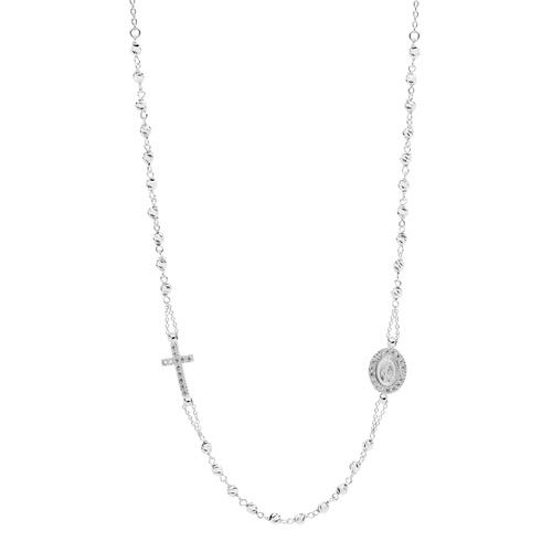 18KT White Gold Rosary Bead Necklace