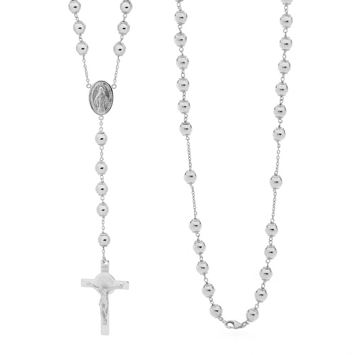18KT White Gold Rosary Bead Necklace
