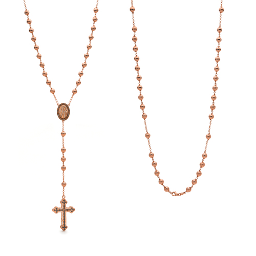 18KT Rose Gold White and Black Diamonds Rosary  Necklace