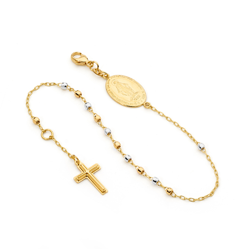 18KT Yellow/White Gold Diamond Cut Rosary Bracelet
