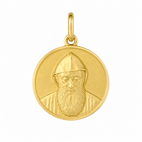 18KT Yellow Gold St Charbel Round Medal Pendant