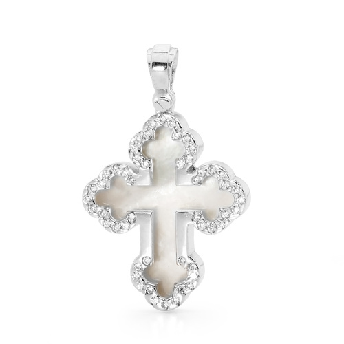 9KT White Gold Mother Of Pearl Cross Pendant