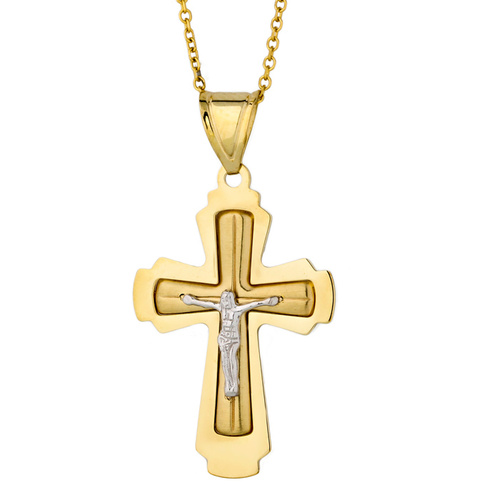 9KT Yellow/White Gold Cross Pendant