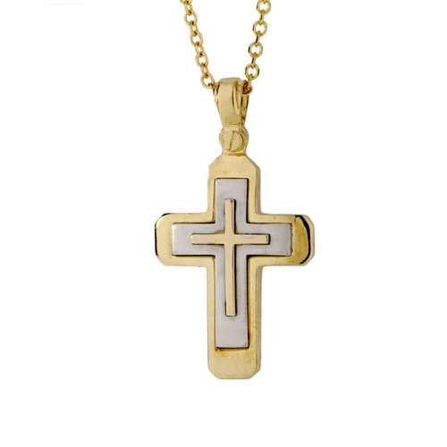 9KT Yellow/White Gold Cross Pendant