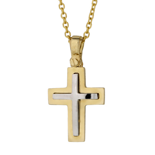 9KT Yellow/White Gold Cross Pendant