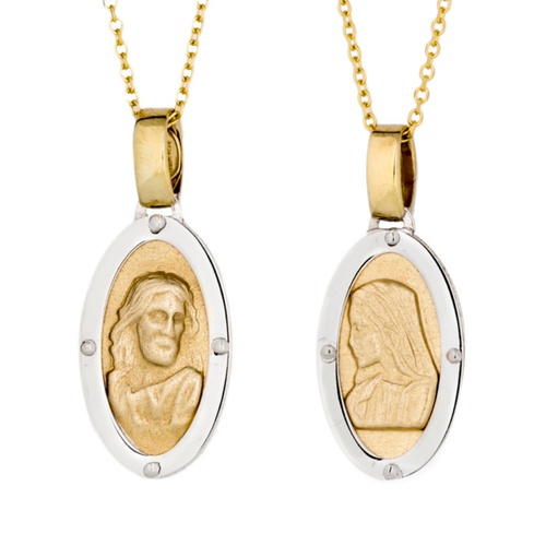 9KT Yellow and White Gold  Jesus and Mary Pendant 