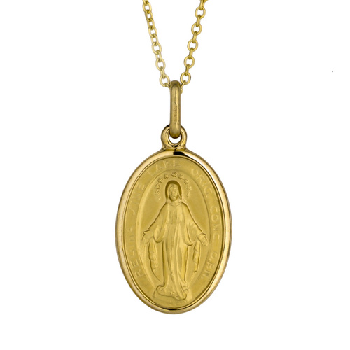 9KT Yellow Gold Our Lady of Miraculous Medal Pendant - Size 17x12mm