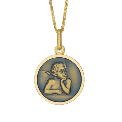 9KT Yellow Gold Enamel Angel Medal Pendant