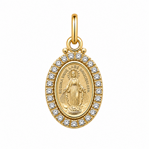 17.5x13.15mm 9KT Yellow Gold Lady of Miraculous CZ Medal Pendant