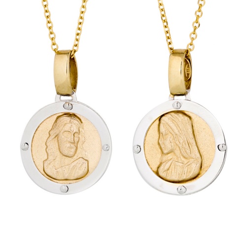 9KT Yellow and White Gold  Jesus and Mary Pendant 