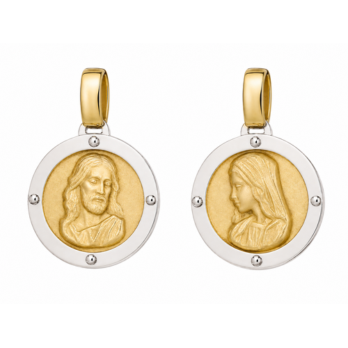 9KT Yellow and White Gold  Jesus and Mary Pendant 