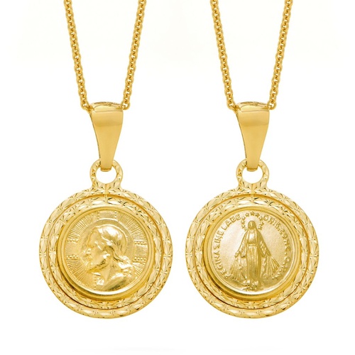 12.5mm 9KT Yellow Gold Jesus and Mary Medal Pendant