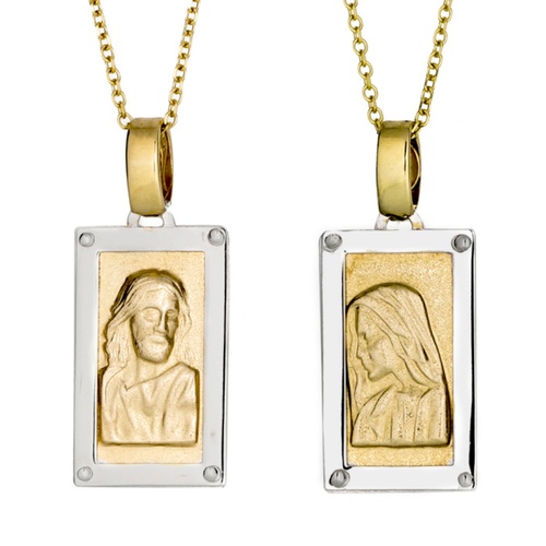 9KT Yellow and White Gold  Jesus and Mary Pendant 