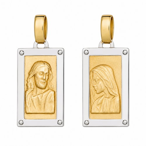 9KT Yellow and White Gold  Jesus and Mary Pendant 