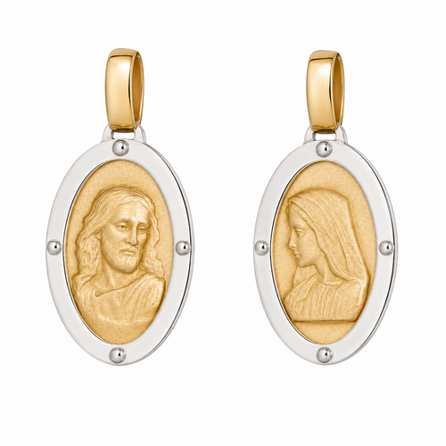 9KT Yellow and White Gold  Jesus and Mary Pendant 