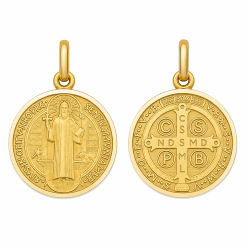 17mm 9KT Yellow Gold St Benedict Medal Pendant