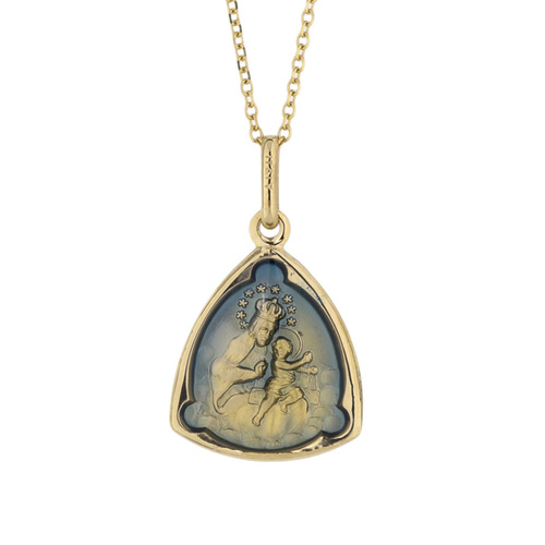 9KT Yellow Gold Enamel St Carmel Medal Pendant