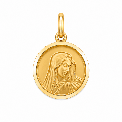15mm 9KT Yellow Gold Our Lady of Sorrow Medal Pendant 