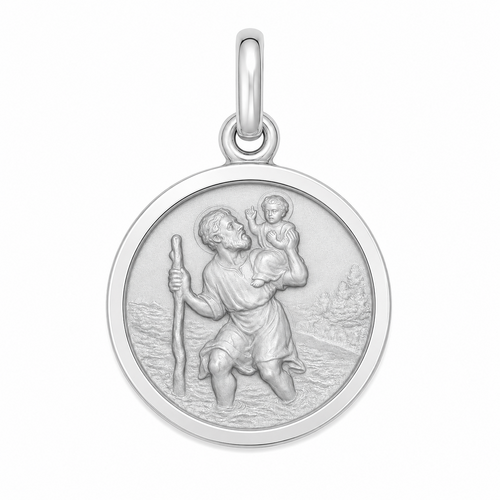 17mm 9KT White Gold St Christopher Medal Pendant