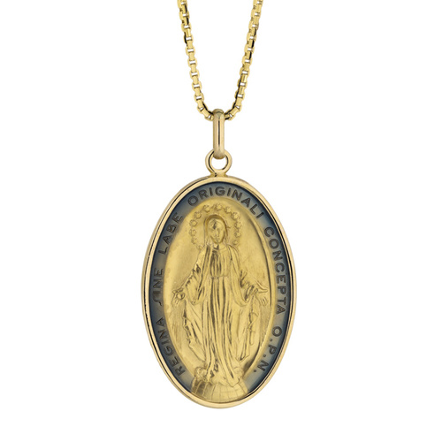 9KT Yellow Gold Enamel Our Lady of Miraculous Medal Pendant