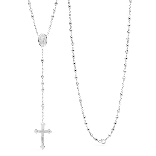 9KT White Gold Rosary Bead Necklace