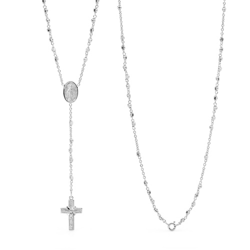 9KT White Gold Rosary Bead Necklace