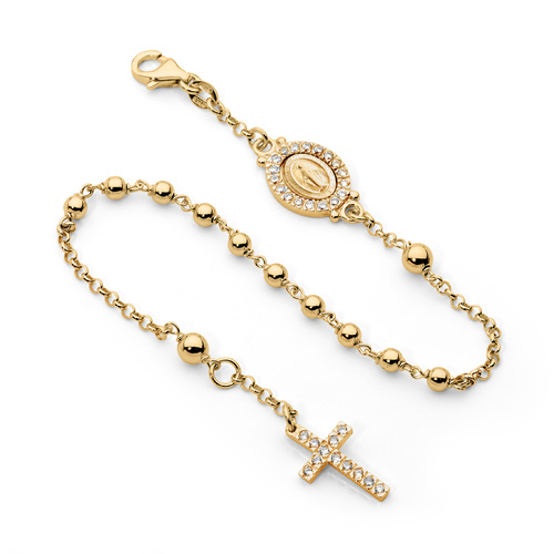 9KT Yellow Gold CZ Rosary Bead Bracelet