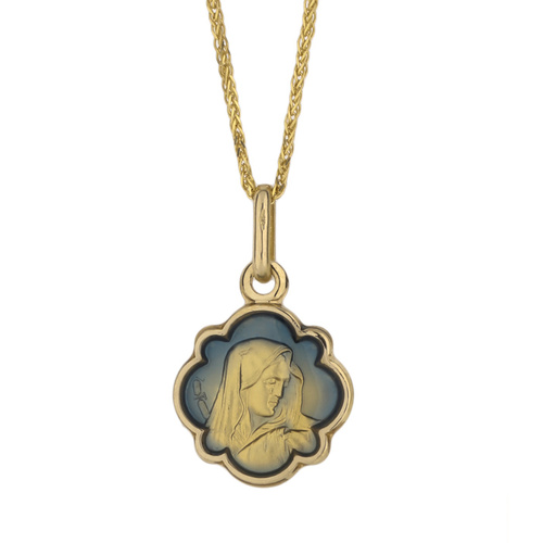 9KT Yellow Gold Enamel Our Lady of Sorrow Medal  Pendant