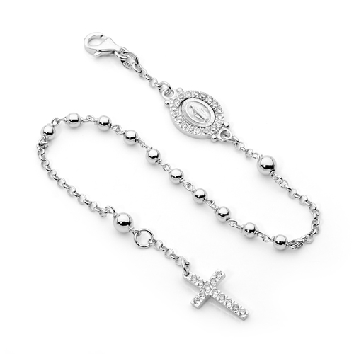 Sterling Silver CZ Rosary Bead Bracelet