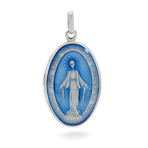 Sterling Silver Enamel Our Lady of Miraculous Medal Pendant
