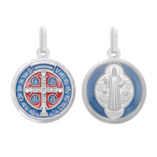 17mm Enamel Sterling Silver  St Benedict Medal Pendant