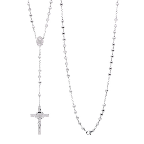 Sterling Silver Plain Rosary Bead Necklace