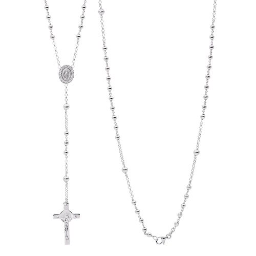 Sterling Silver CZ Rosary Bead Necklace