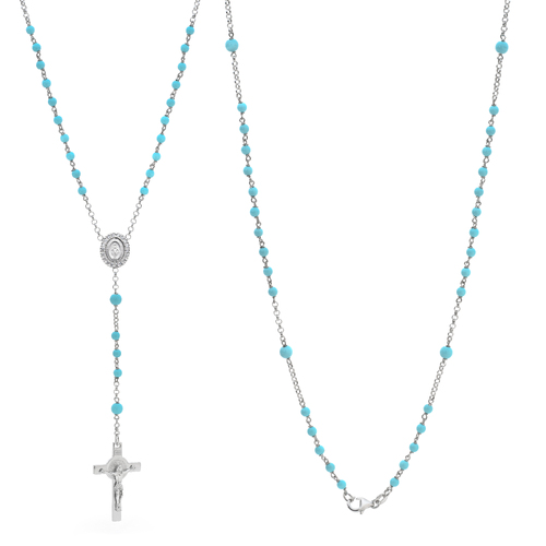 Sterling Silver Turquoise Rosary Bead Necklace