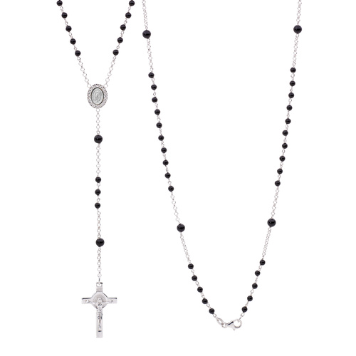 Sterling Silver Black Onyx Rosary Bead Necklace