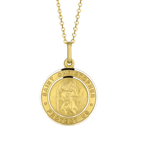 9KT Yellow Gold St Christopher with English Script Medal Pendant