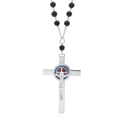 Onyx Sterling Silver Rosary Necklace